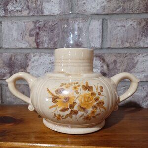 Vintage McCoy Double Handle Candle Hurricane Lamp – Yellow Sunflower Design